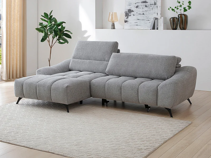 Canapé d'angle gauche relax avec assise coulissante en tissu gris ELOSIA