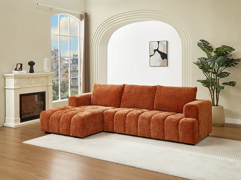 Divano angolare sinistro in tessuto testurizzato terracotta BENOLA
