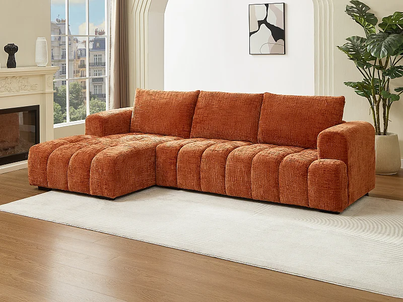 Canapé d'angle gauche en tissu texturé terracotta BENOLA