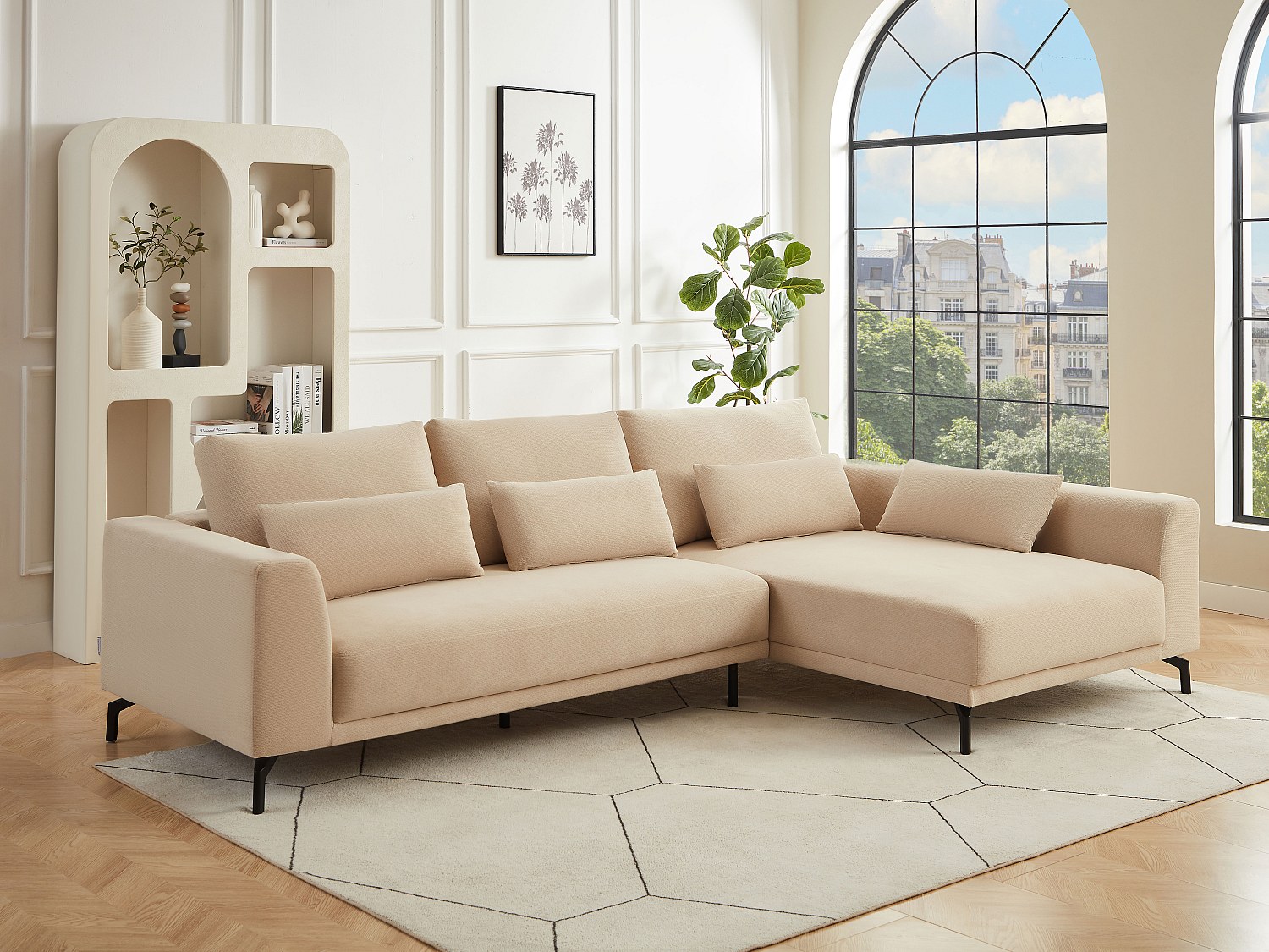 Vente-unique Ecksofa - Ecke Rechts - Strukturstoff - Beige - Tilania
