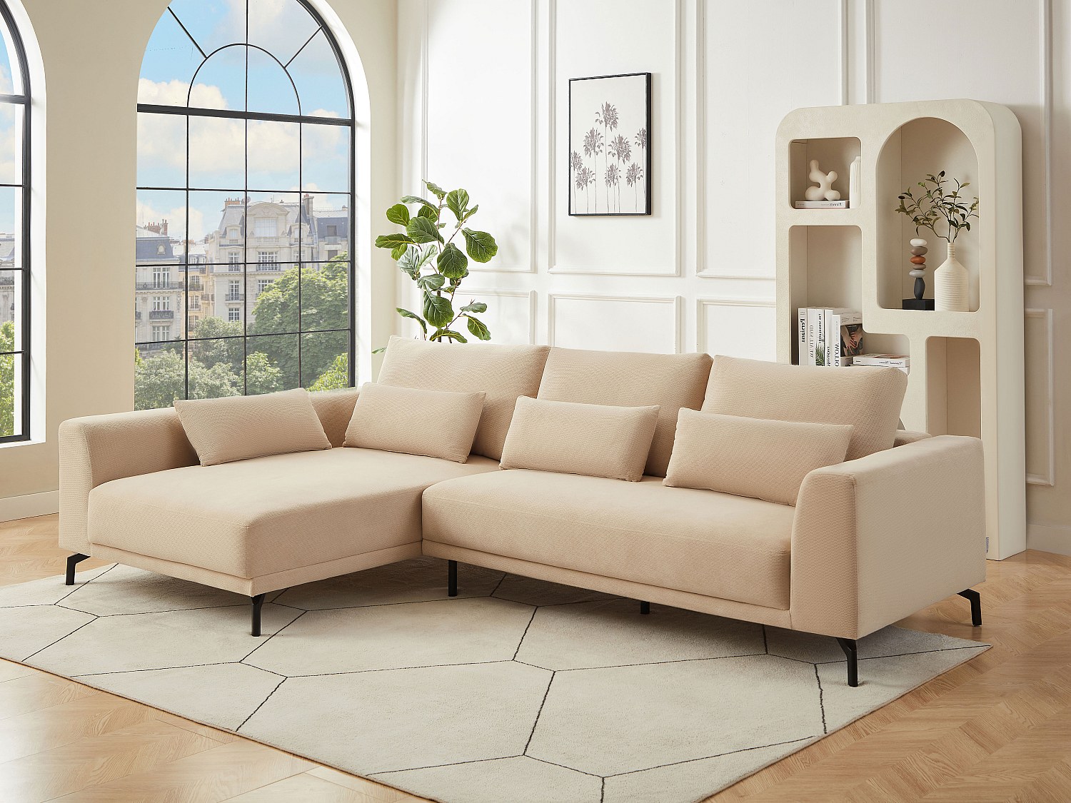 Vente-unique Ecksofa - Ecke Links - Strukturstoff - Beige - Tilania