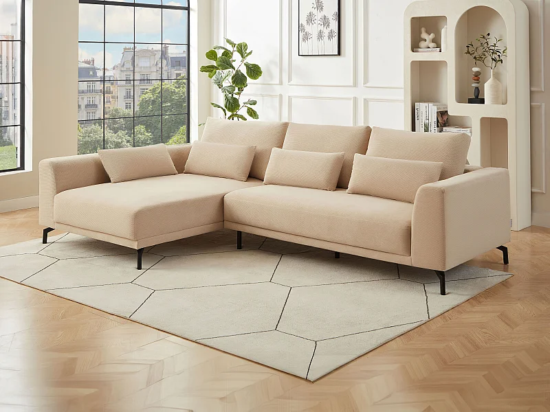 Venstrevendt hjørnesofa i beige tekstureret stof TILANIA
