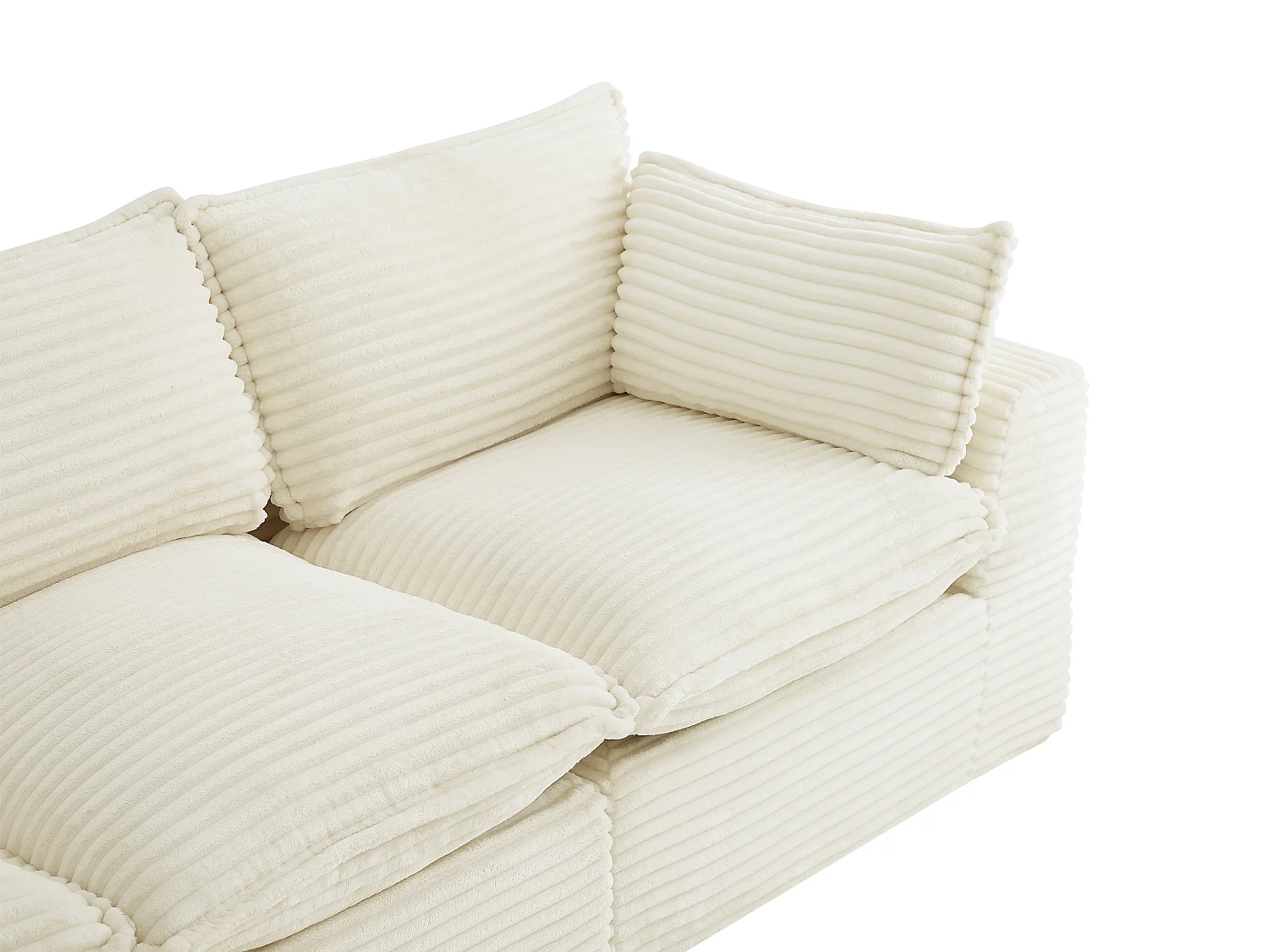 Canapé d'angle modulable avec pouf en velours côtelé grosses côtes beige CYROMA