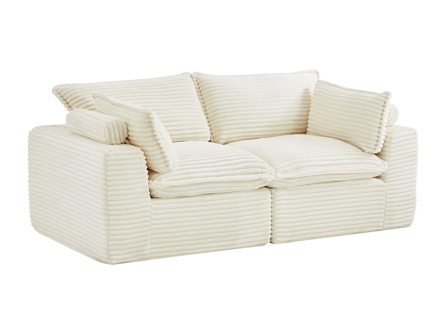 Canapé d'angle modulable avec pouf en velours côtelé grosses côtes beige CYROMA