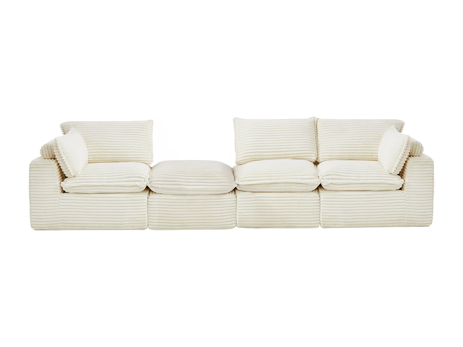 Canapé d'angle modulable avec pouf en velours côtelé grosses côtes beige CYROMA