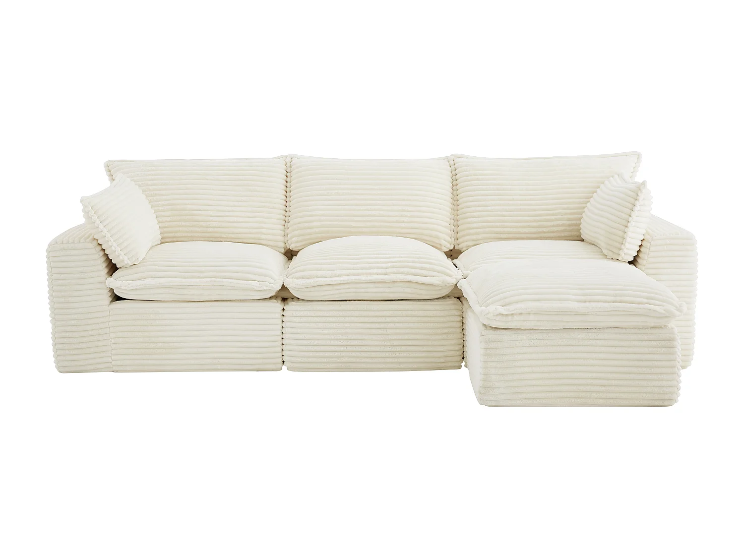 Canapé d'angle modulable avec pouf en velours côtelé grosses côtes beige CYROMA