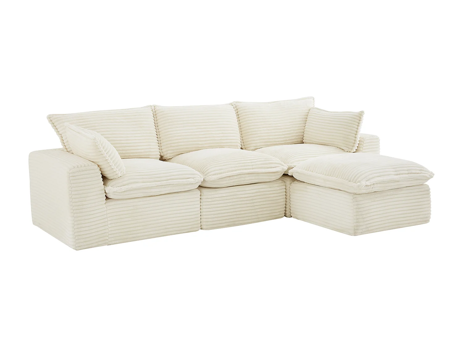 Canapé d'angle modulable avec pouf en velours côtelé grosses côtes beige CYROMA