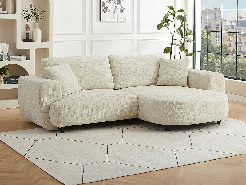 Rechterhoekbank in beige getextureerde stof - RULAMA