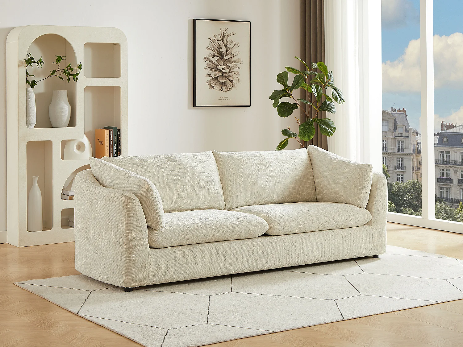 Canapé 3 places en tissu texturé beige NURABI