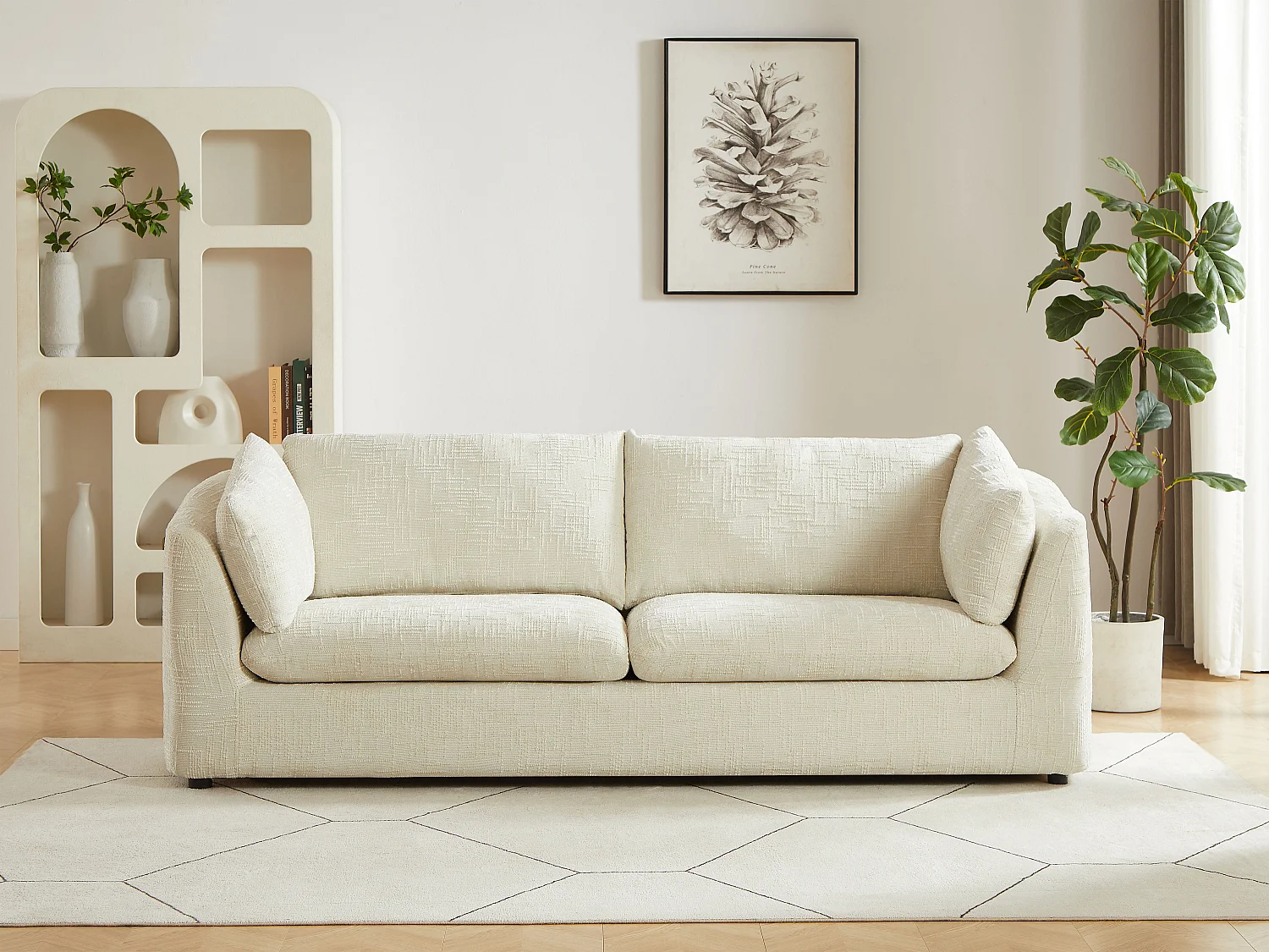 Canapé 3 places en tissu texturé beige NURABI