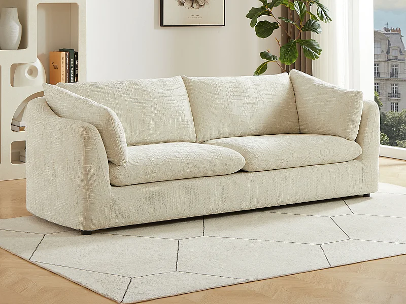 Canapé 3 places en tissu texturé beige NURABI