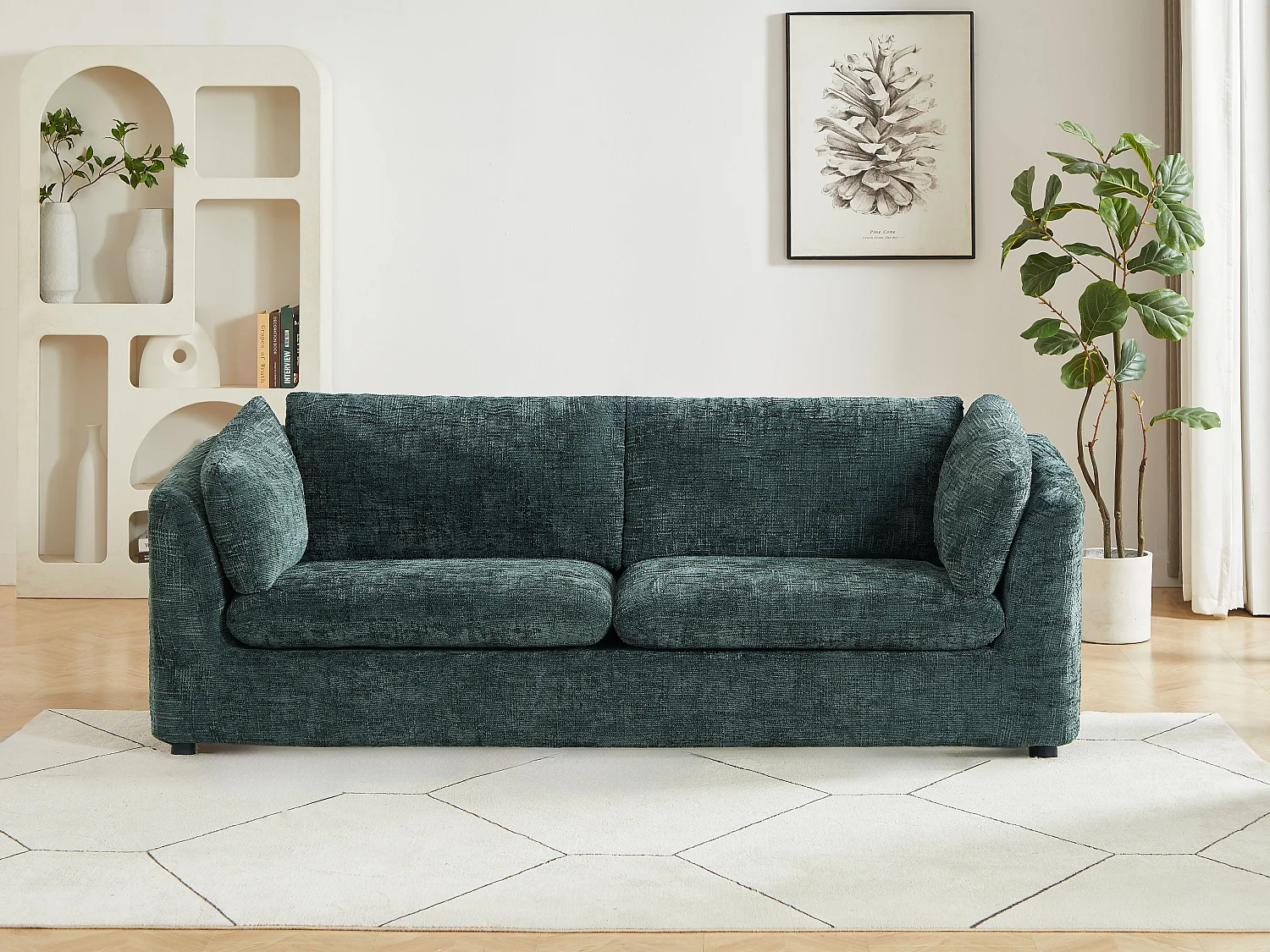 Canapé 3 places en tissu texturé vert NURABI