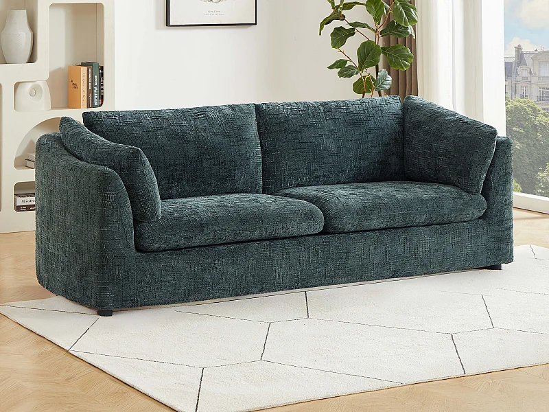 Canapé 3 places en tissu texturé vert NURABI