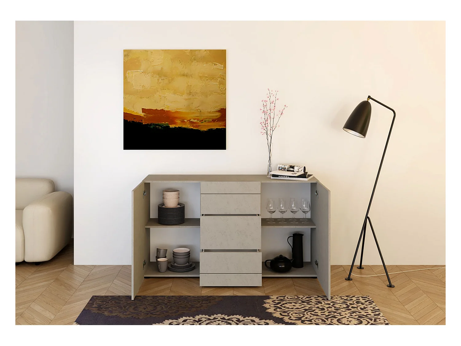 Buffet 2 portes/3 tiroirs 150x40x83,5 cm Elios cachemire