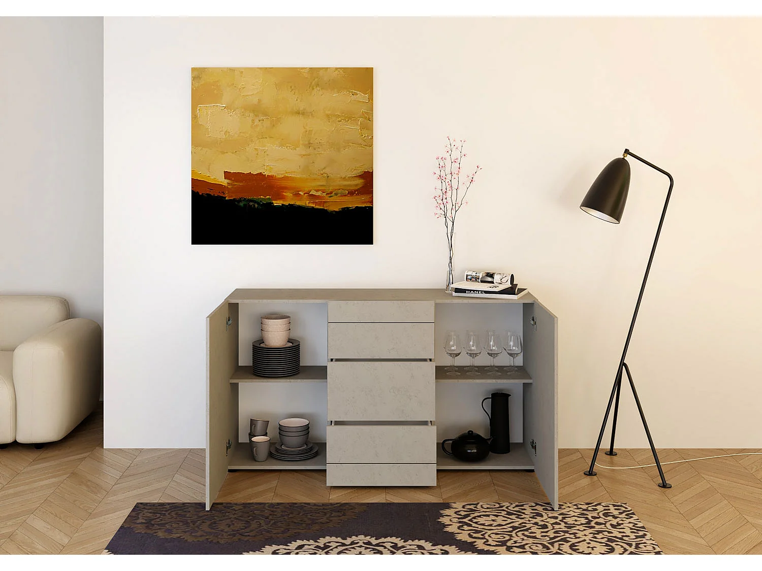 Buffet 2 portes/3 tiroirs 150x40x83,5 cm Elios cachemire