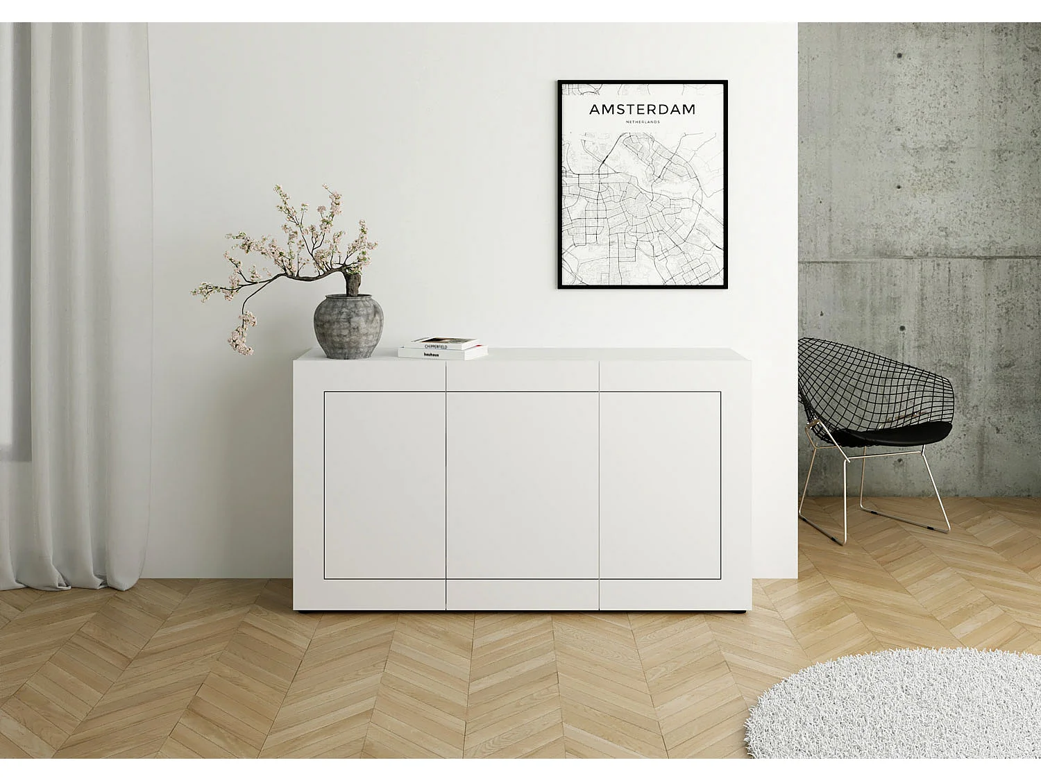 Buffet 3 portes 150x40x83,5 cm Elios blanc brillant