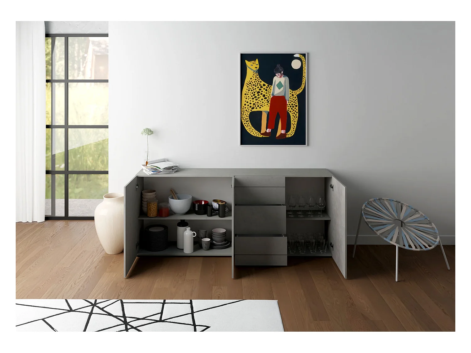 Buffet 3 portes/3 tiroirs 200x40x83,5 cm Elios cachemire