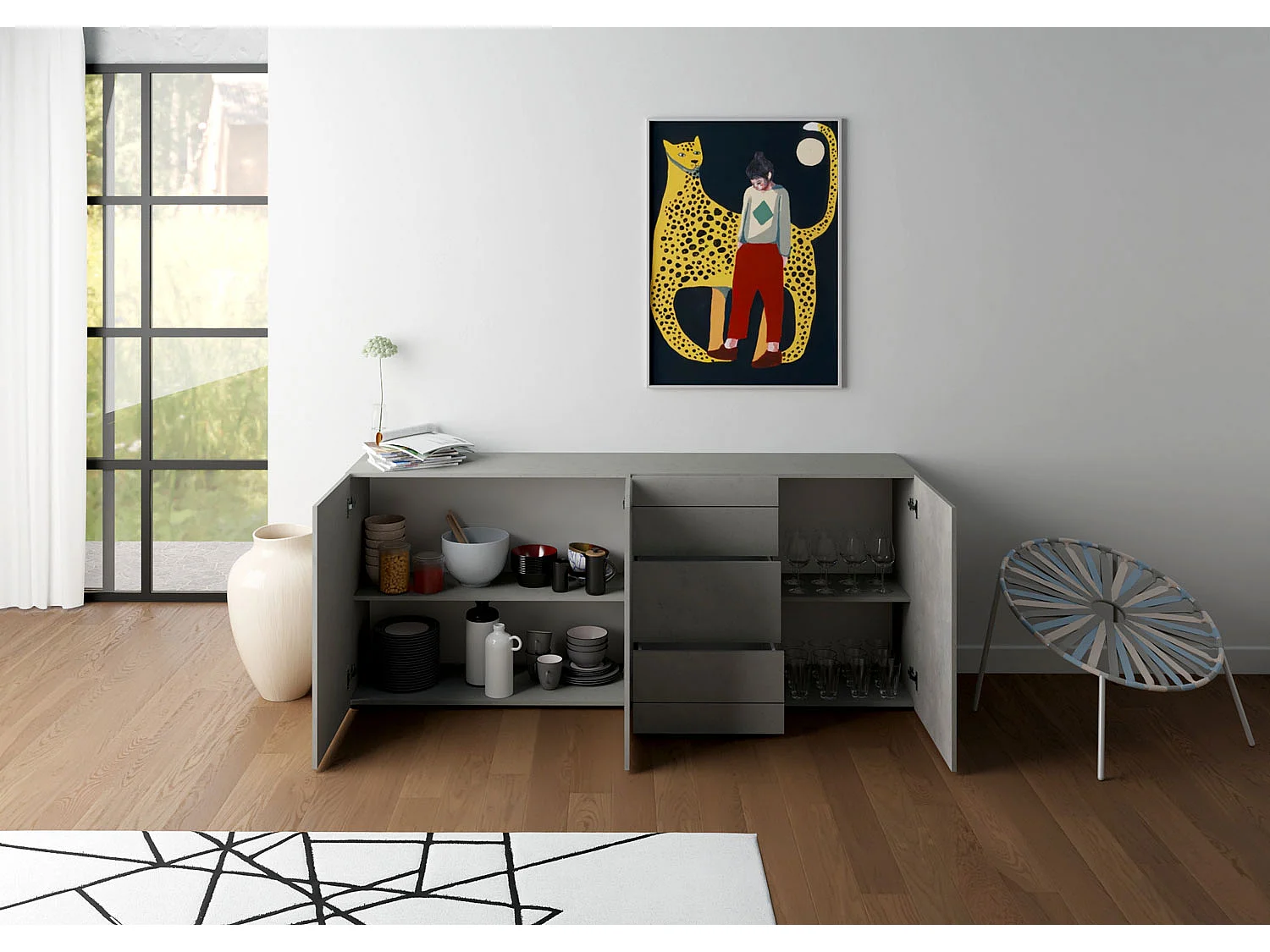 Buffet 3 portes/3 tiroirs 200x40x83,5 cm Elios cachemire