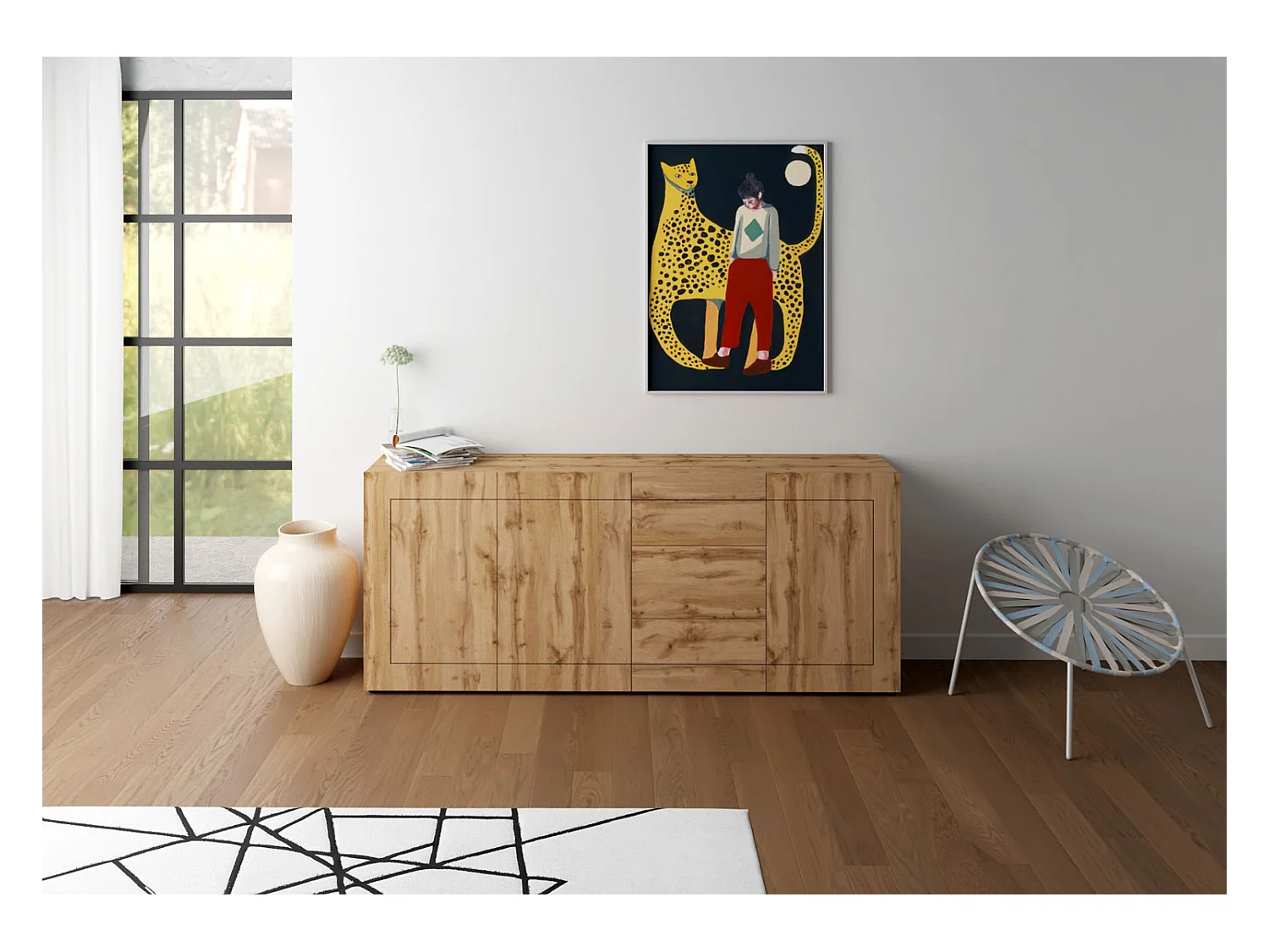 Buffet 3 portes/3 tiroirs 200x40x83,5 cm Elios chêne nature