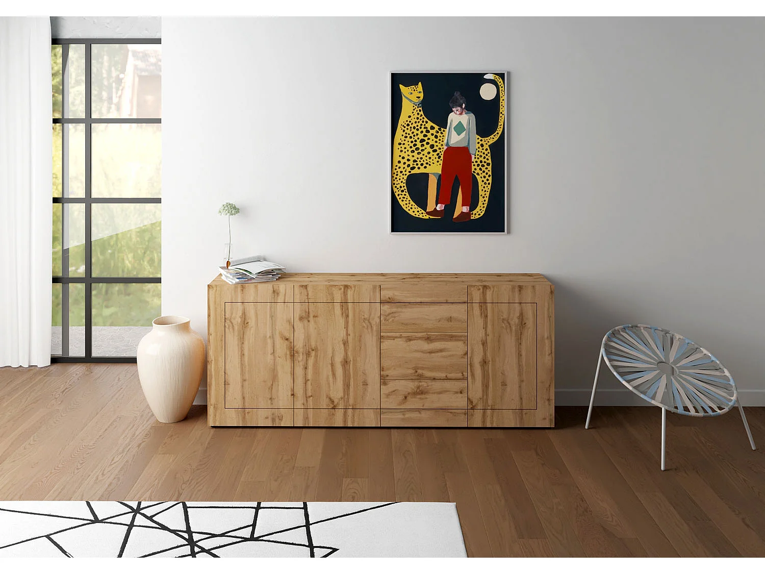 Buffet 3 portes/3 tiroirs 200x40x83,5 cm Elios chêne nature