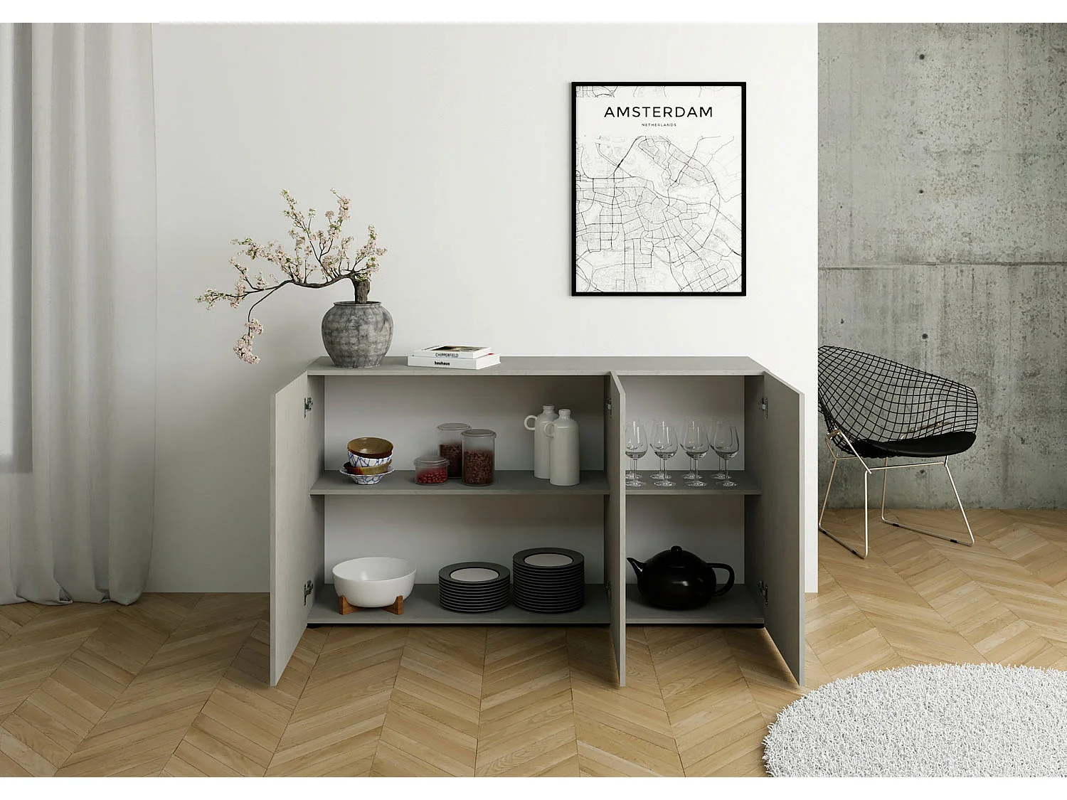 Buffet 3 portes 150x40x83,5 cm Elios cachemire