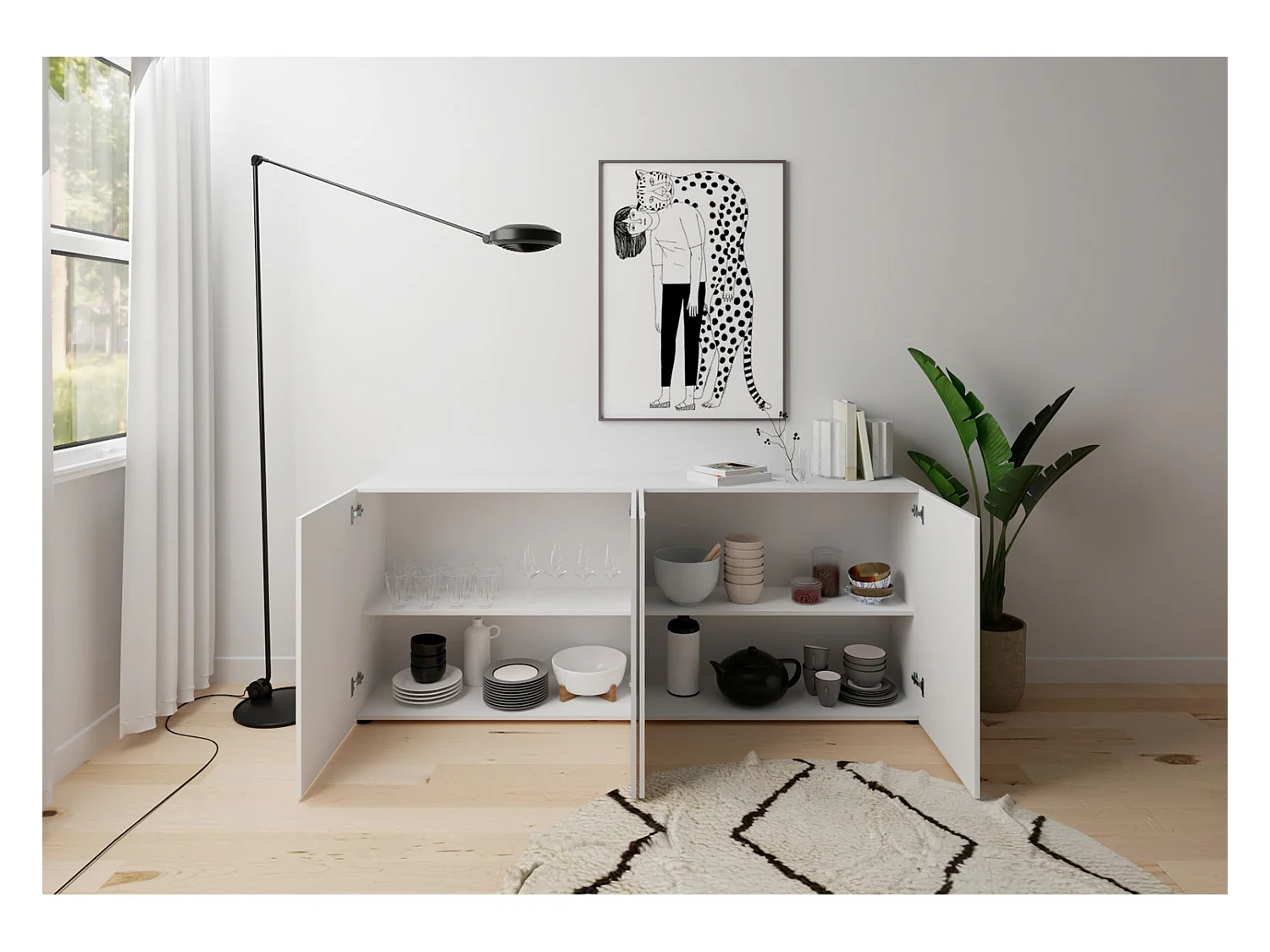 Buffet 4 portes 200x40x83,5 cm Elios blanc brillant