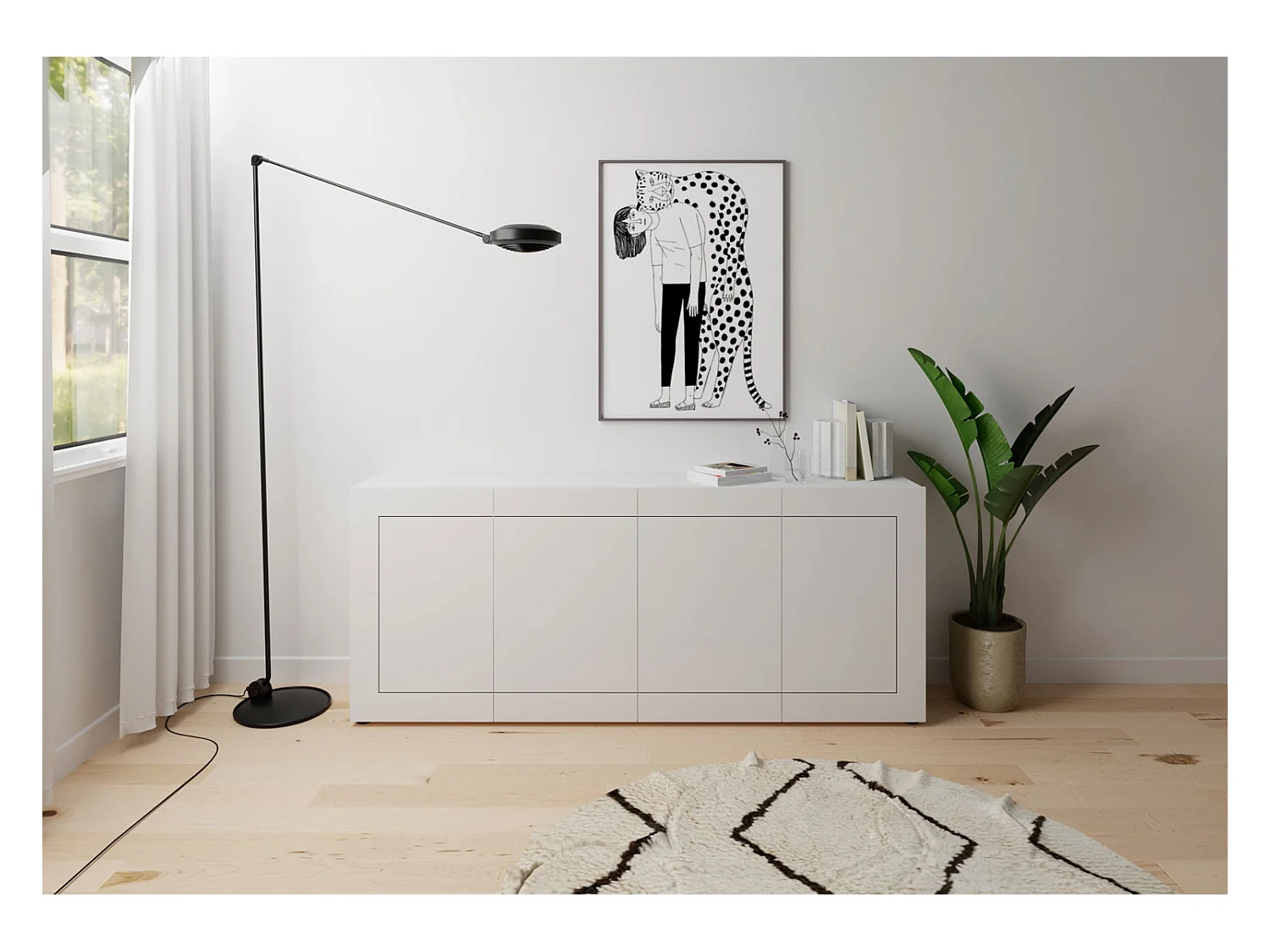 Buffet 4 portes 200x40x83,5 cm Elios blanc brillant