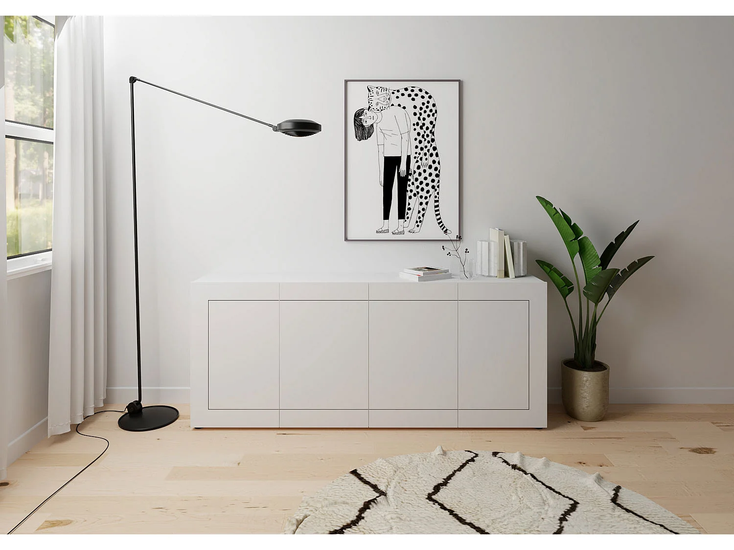 Buffet 4 portes 200x40x83,5 cm Elios blanc brillant