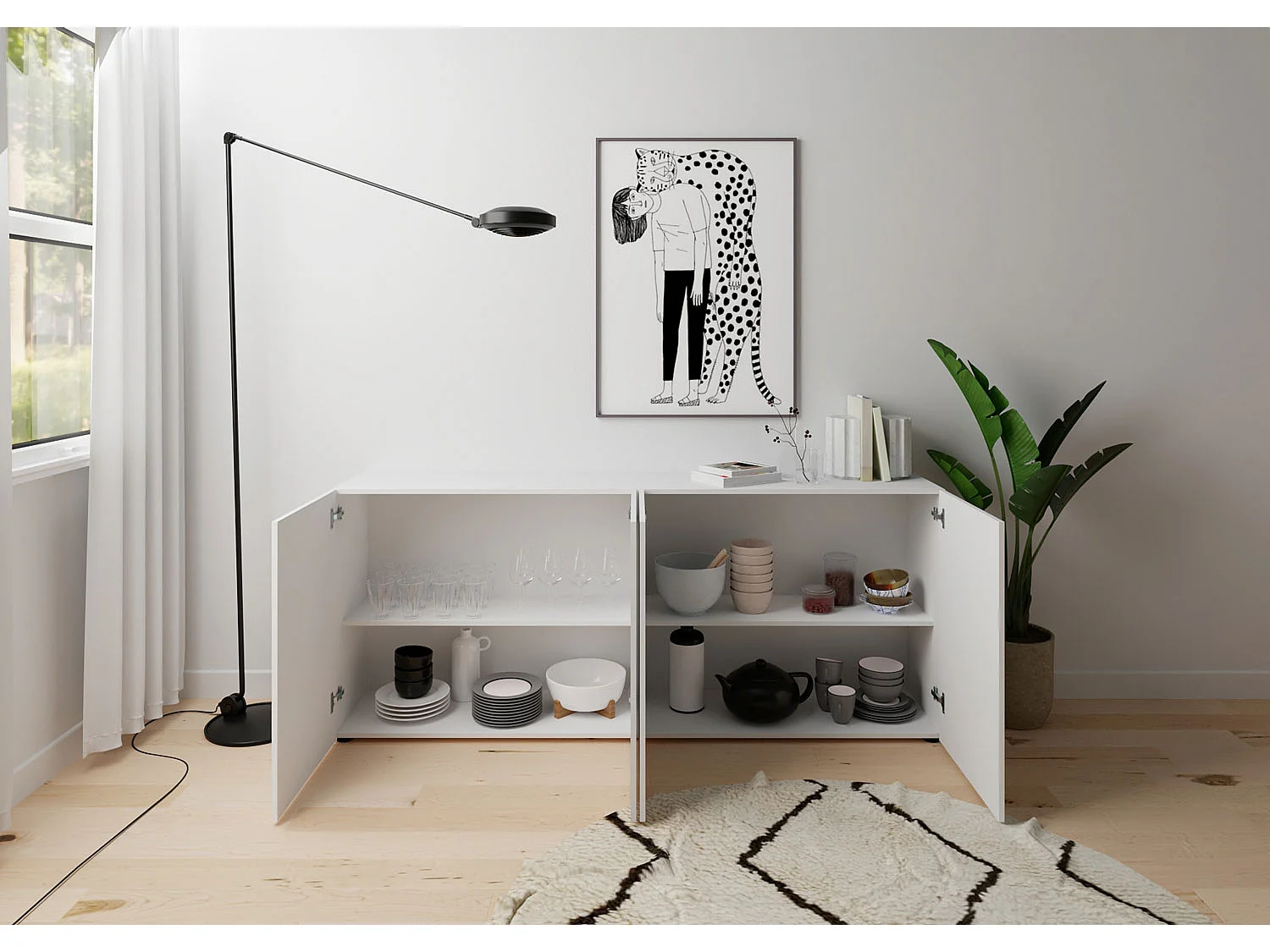 Buffet 4 portes 200x40x83,5 cm Elios blanc brillant