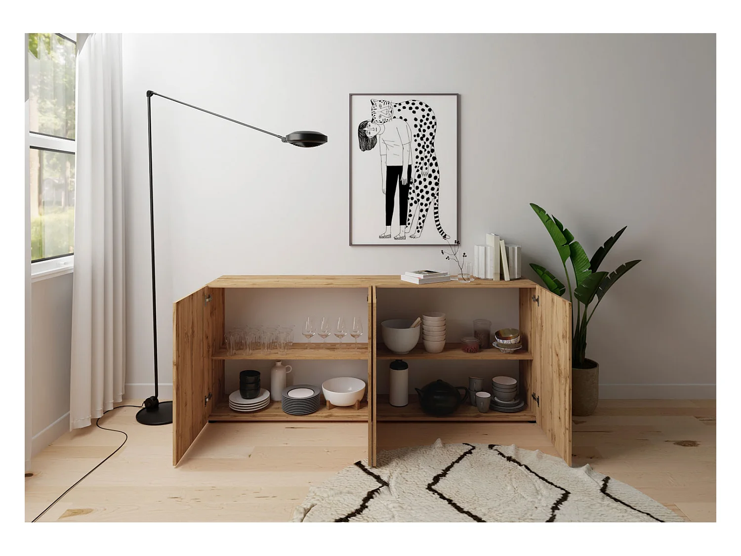 Kommode 4-türig 200x40x83,5 cm Elios Eiche Natur