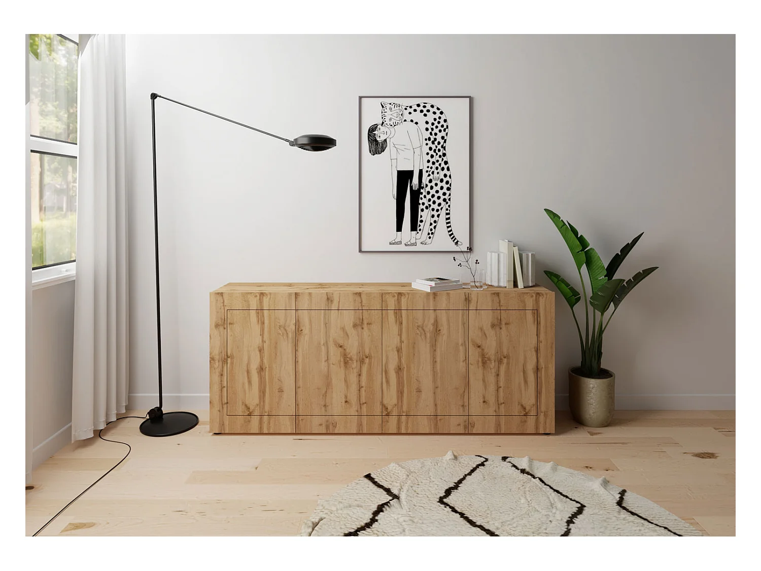 Buffet 4 portes 200x40x83,5 cm Elios chêne nature