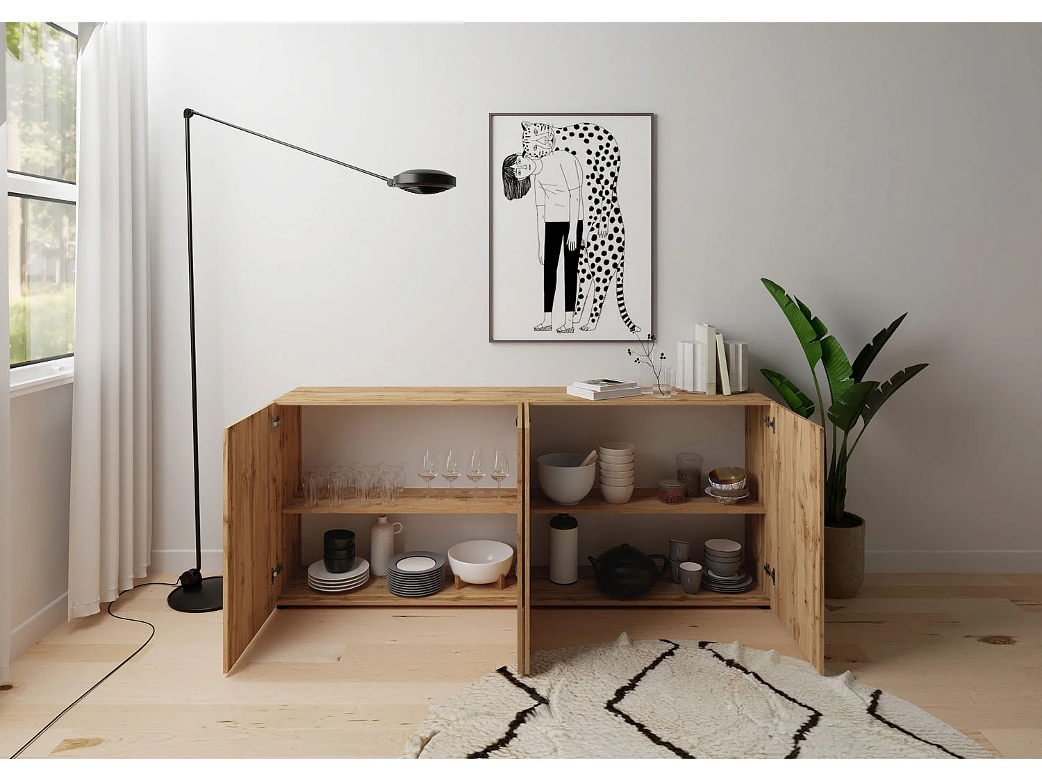 Buffet 4 portes 200x40x83,5 cm Elios chêne nature