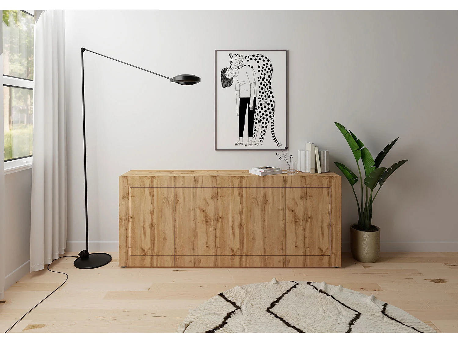 Buffet 4 portes 200x40x83,5 cm Elios chêne nature