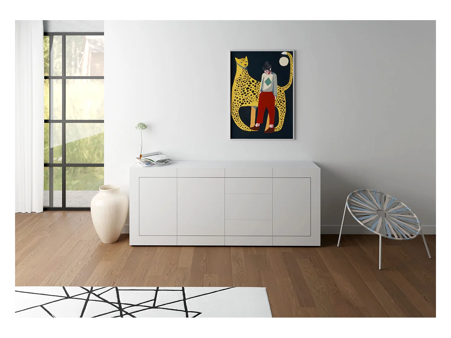 Buffet 3 portes/3 tiroirs 200x40x83,5 cm Elios blanc brillant