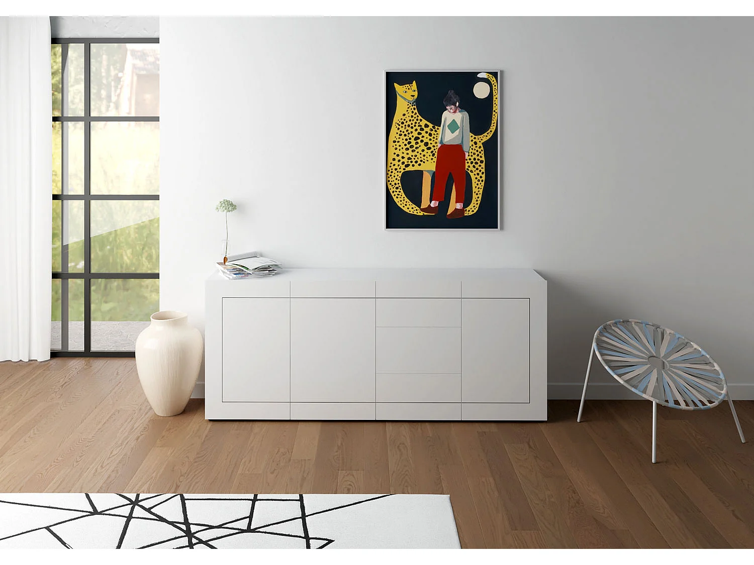 Buffet 3 portes/3 tiroirs 200x40x83,5 cm Elios blanc brillant