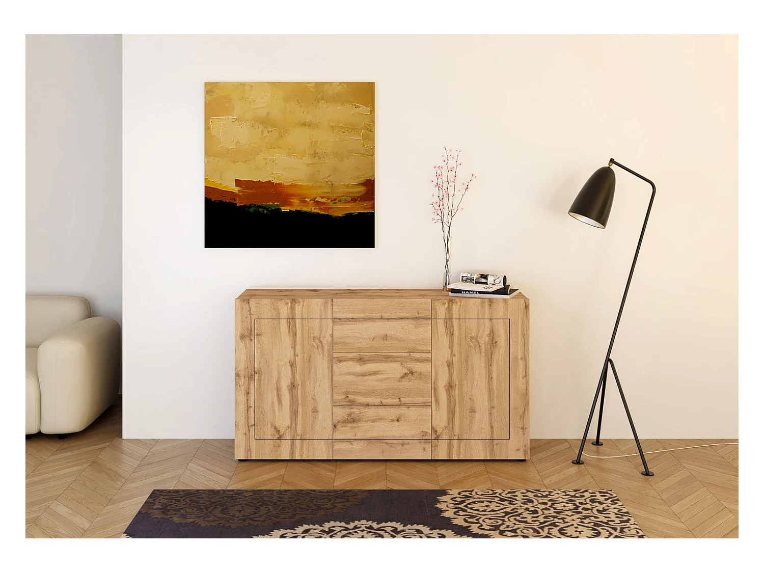 Buffet 2 portes/3 tiroirs 150x40x83,5 cm Elios chêne nature