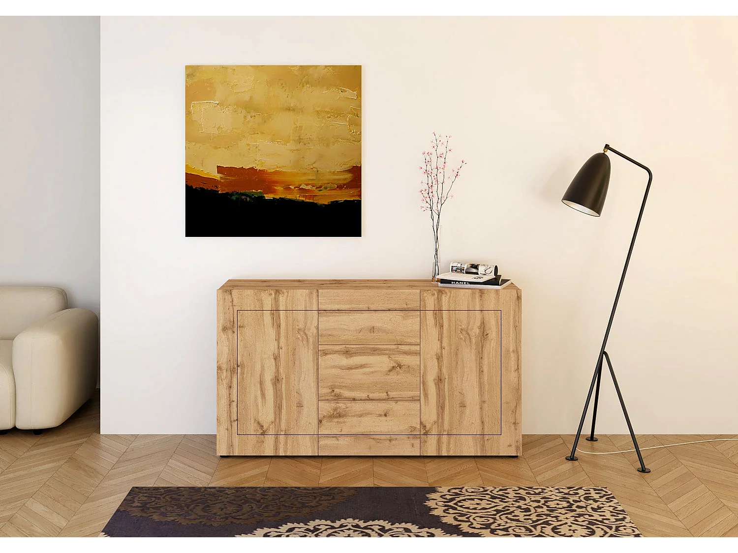 Buffet 2 portes/3 tiroirs 150x40x83,5 cm Elios chêne nature