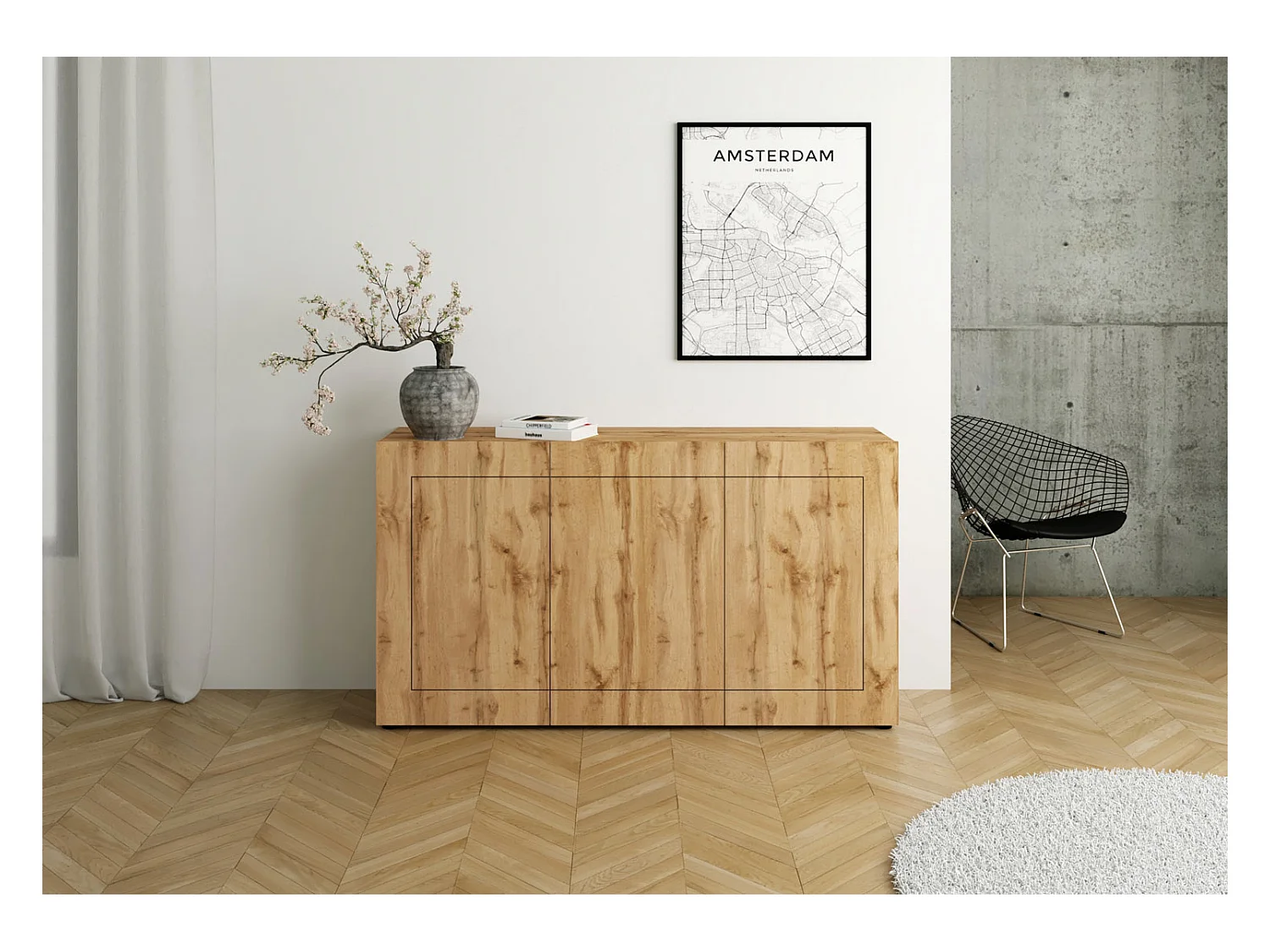 Buffet 3 portes 150x40x83,5 cm Elios chêne nature