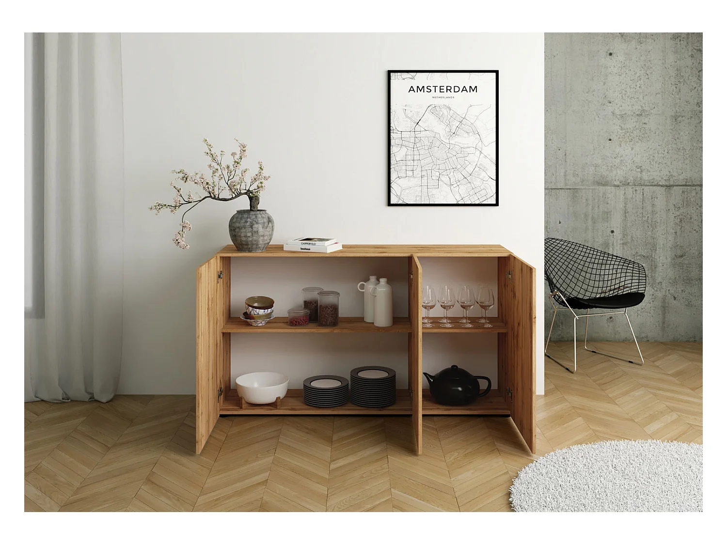 Buffet 3 portes 150x40x83,5 cm Elios chêne nature