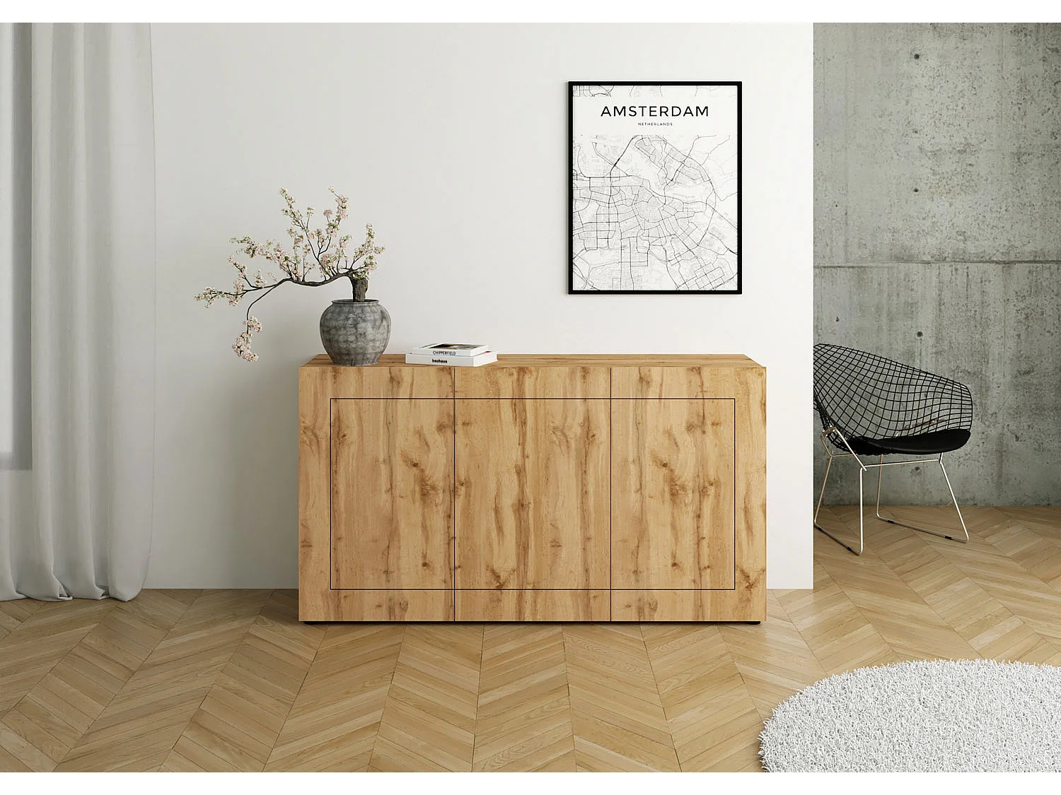 Buffet 3 portes 150x40x83,5 cm Elios chêne nature