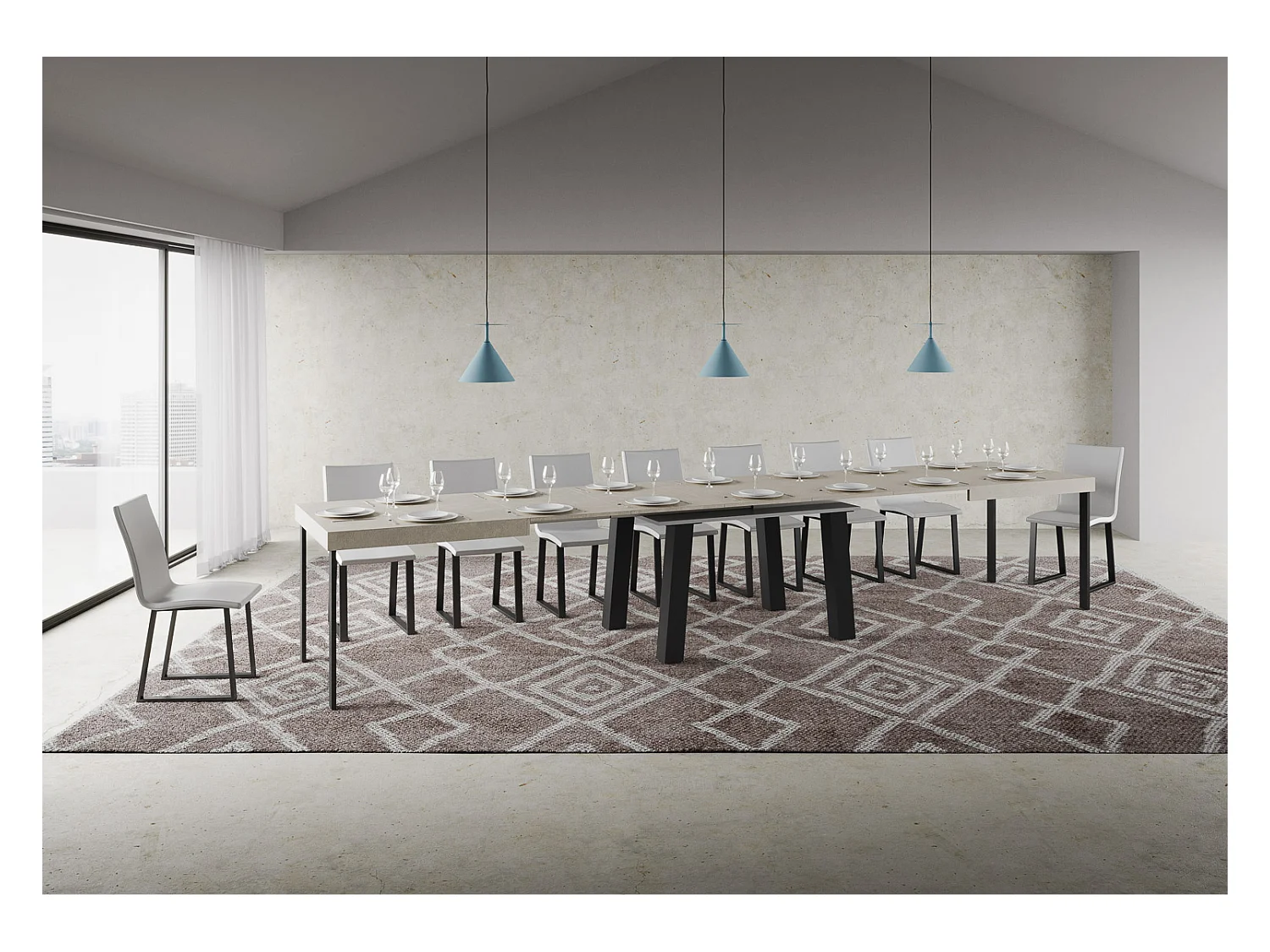 Mesa extensible 90x160/420 cm Bridge Cachemira estructura Antracita