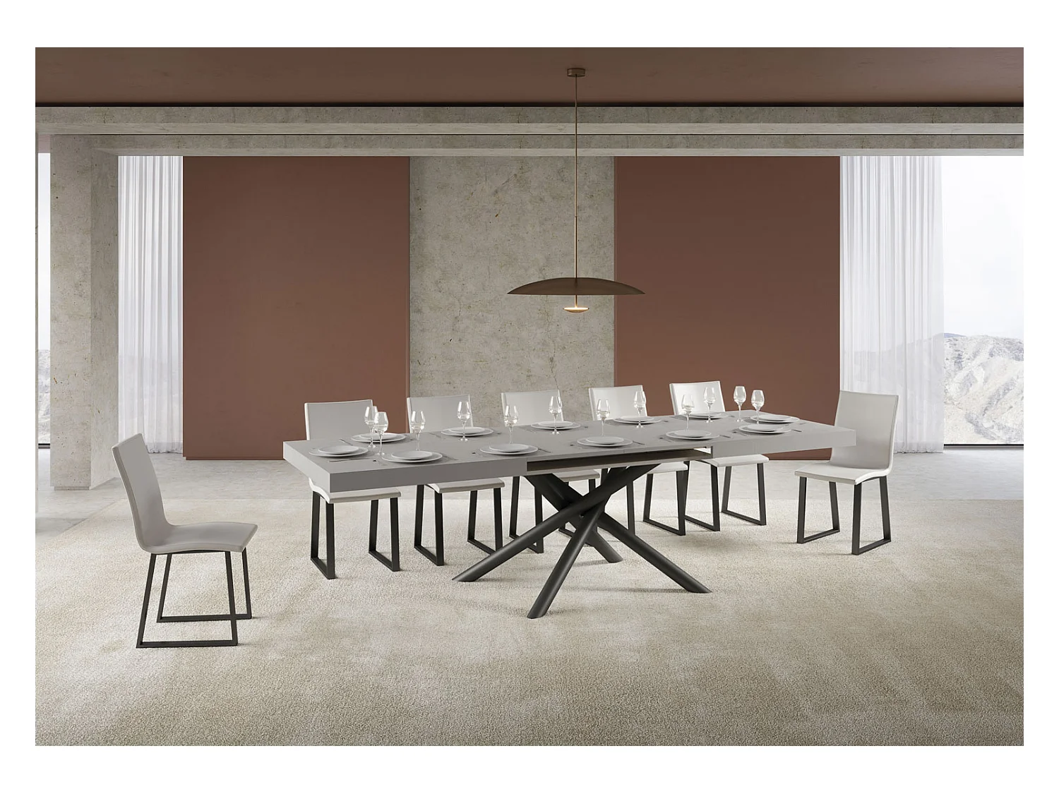 Table extensible 90x200/304 cm Famas Cachemire cadre Anthracite