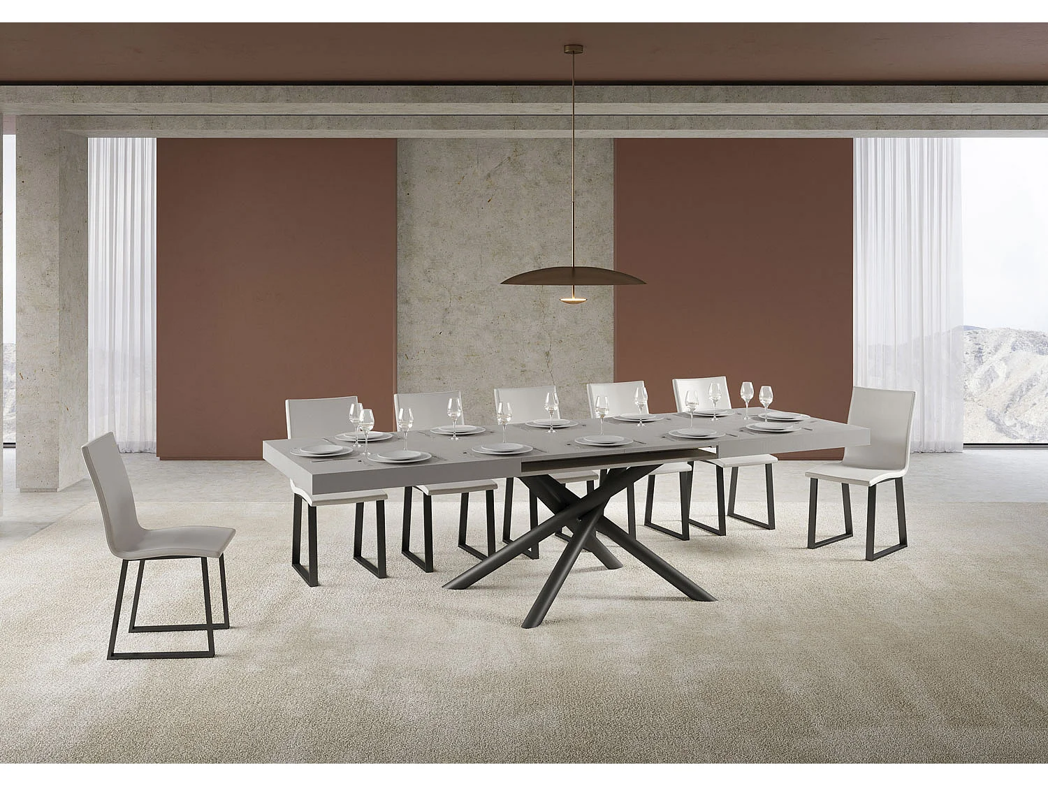 Table extensible 90x200/304 cm Famas Cachemire cadre Anthracite