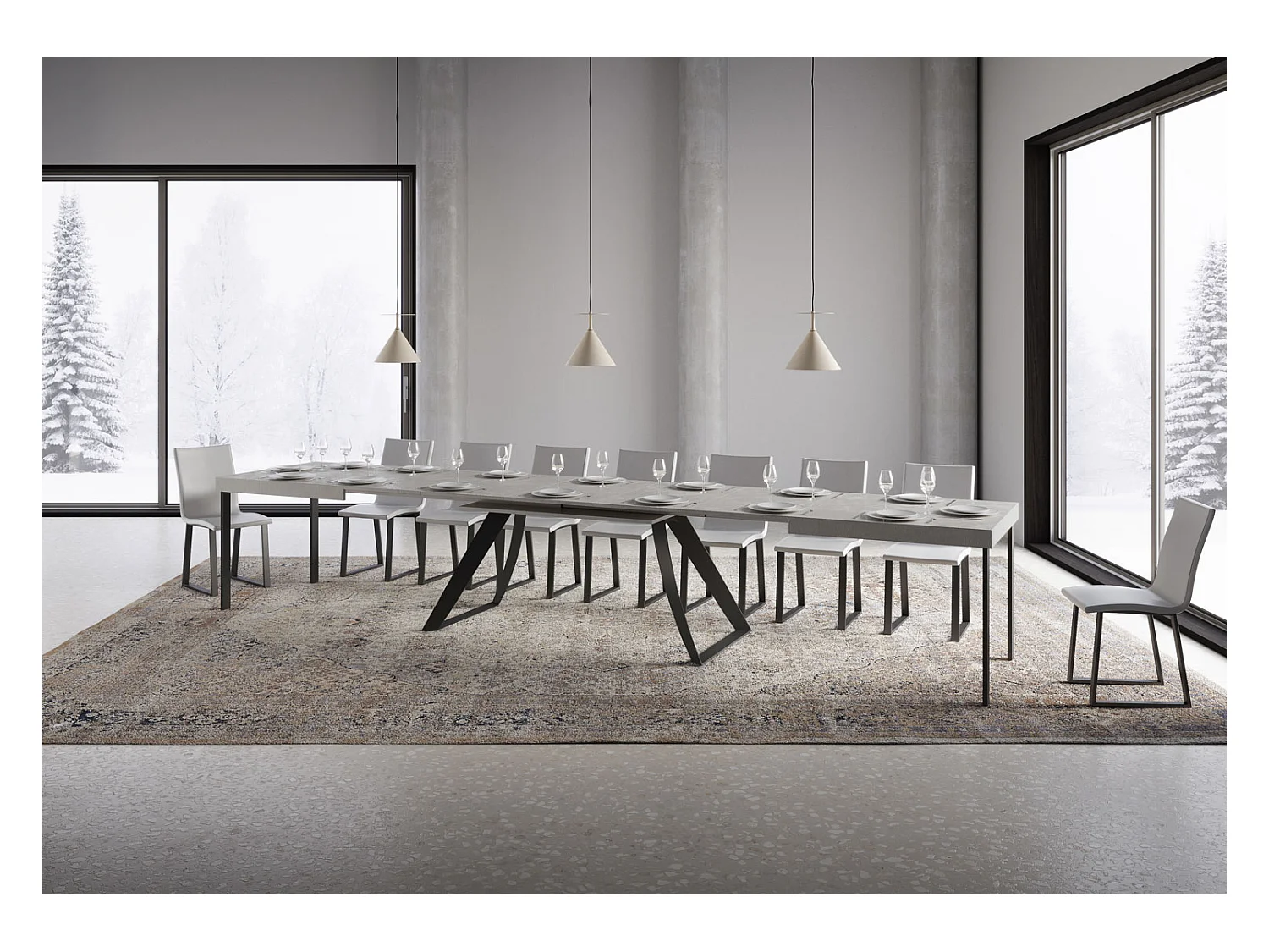 Table extensible 90x200/460 cm Proxy Cachemire cadre Anthracite