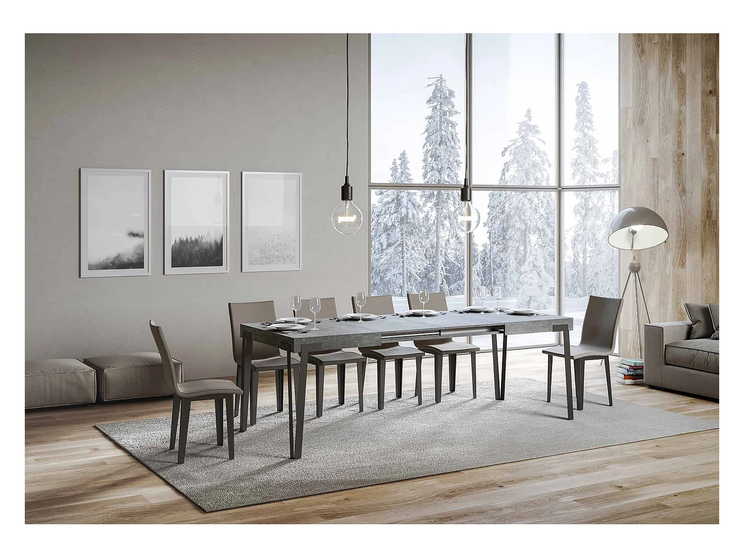 Table extensible 90x140/244 cm Rio Gris Béton cadre Anthracite