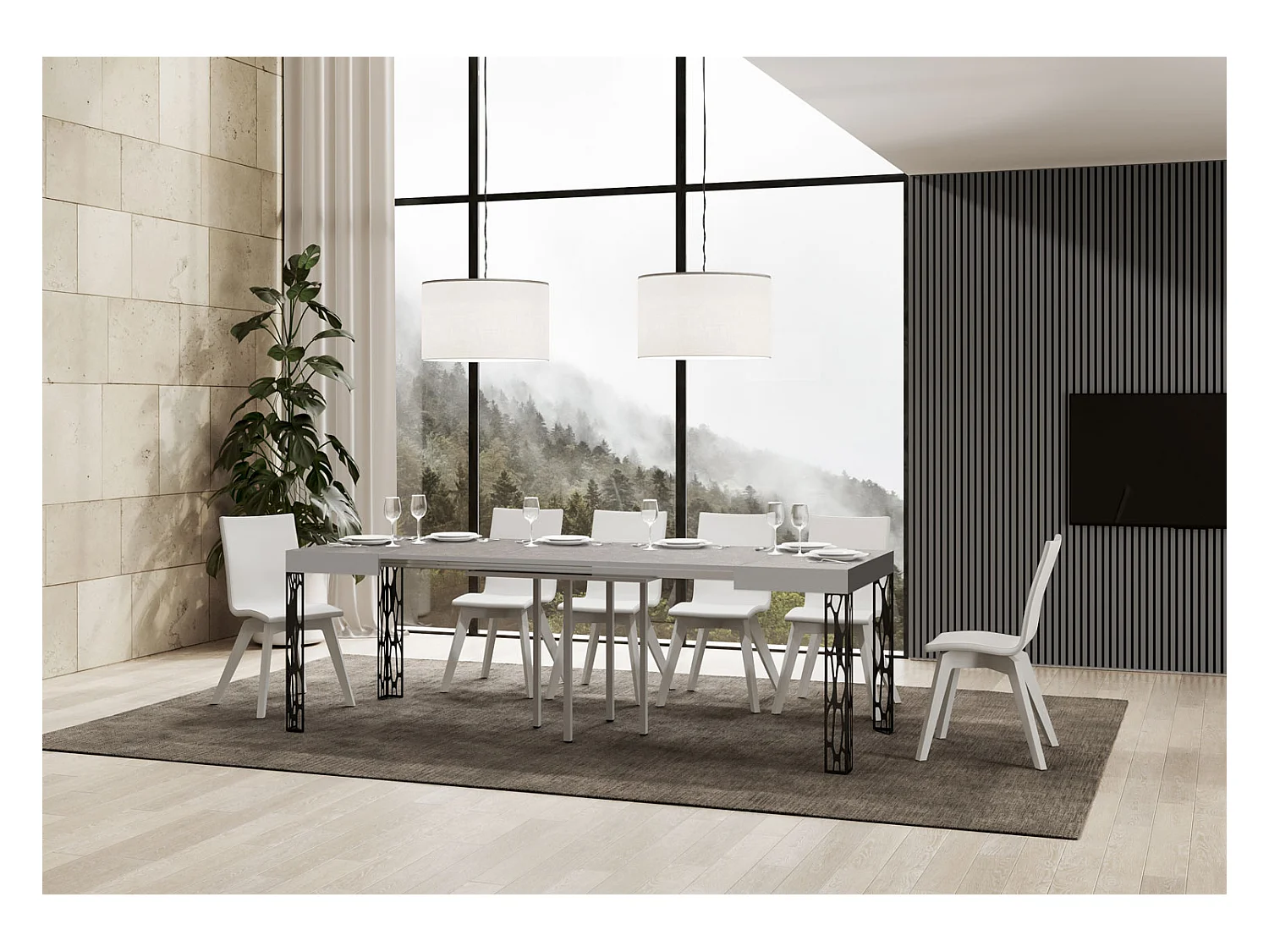 Uitschuifbare tafel 90x90/246 cm Ghibli kasjmier frame antraciet