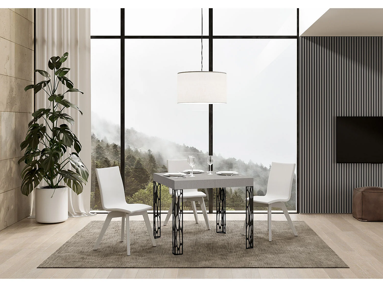 Table extensible 90x90/246 cm Ghibli Cachemire cadre Anthracite