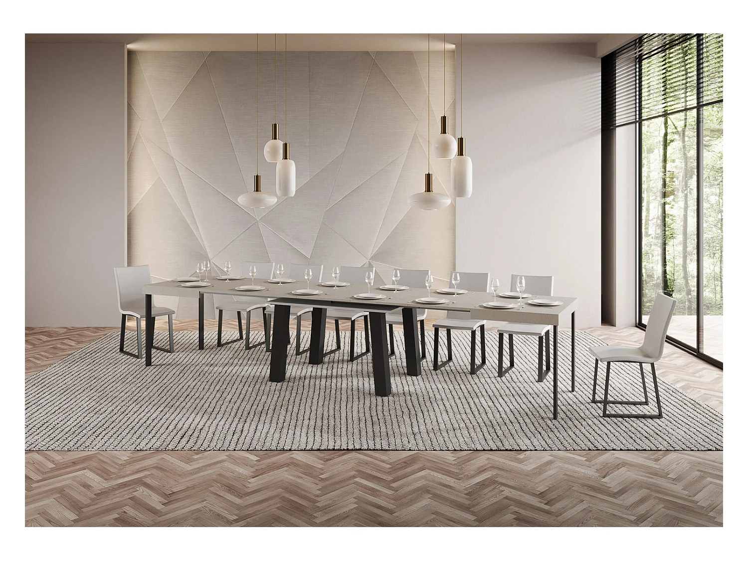 Table extensible 90x140/400 cm Bridge Cachemire cadre Anthracite