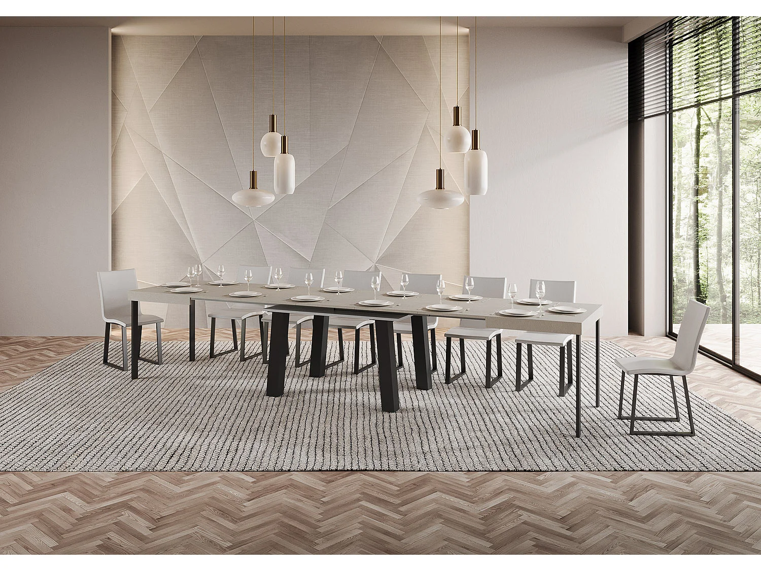 Table extensible 90x140/400 cm Bridge Cachemire cadre Anthracite