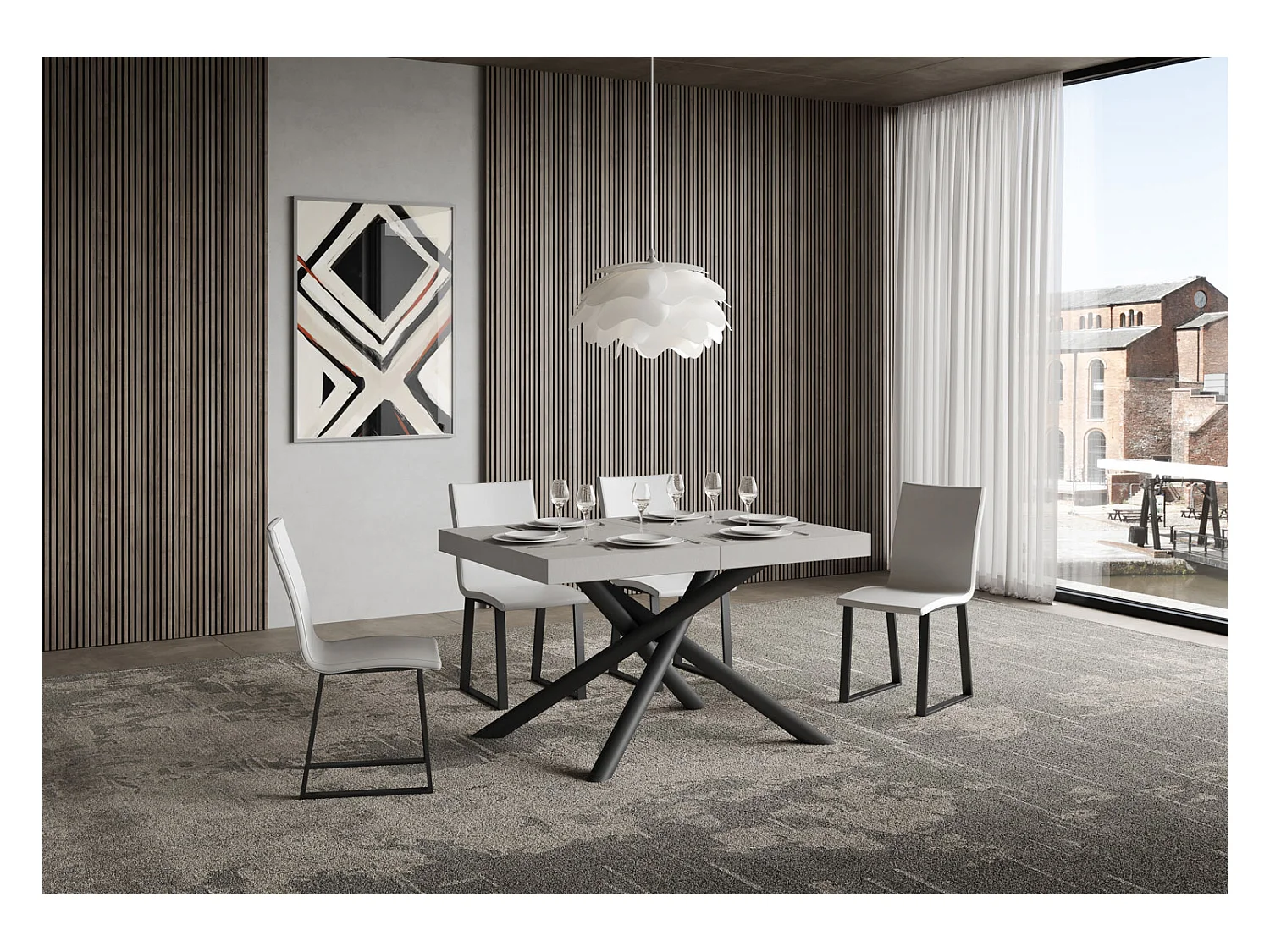 Table extensible 90x140/400 cm Famas Cachemire cadre Anthracite